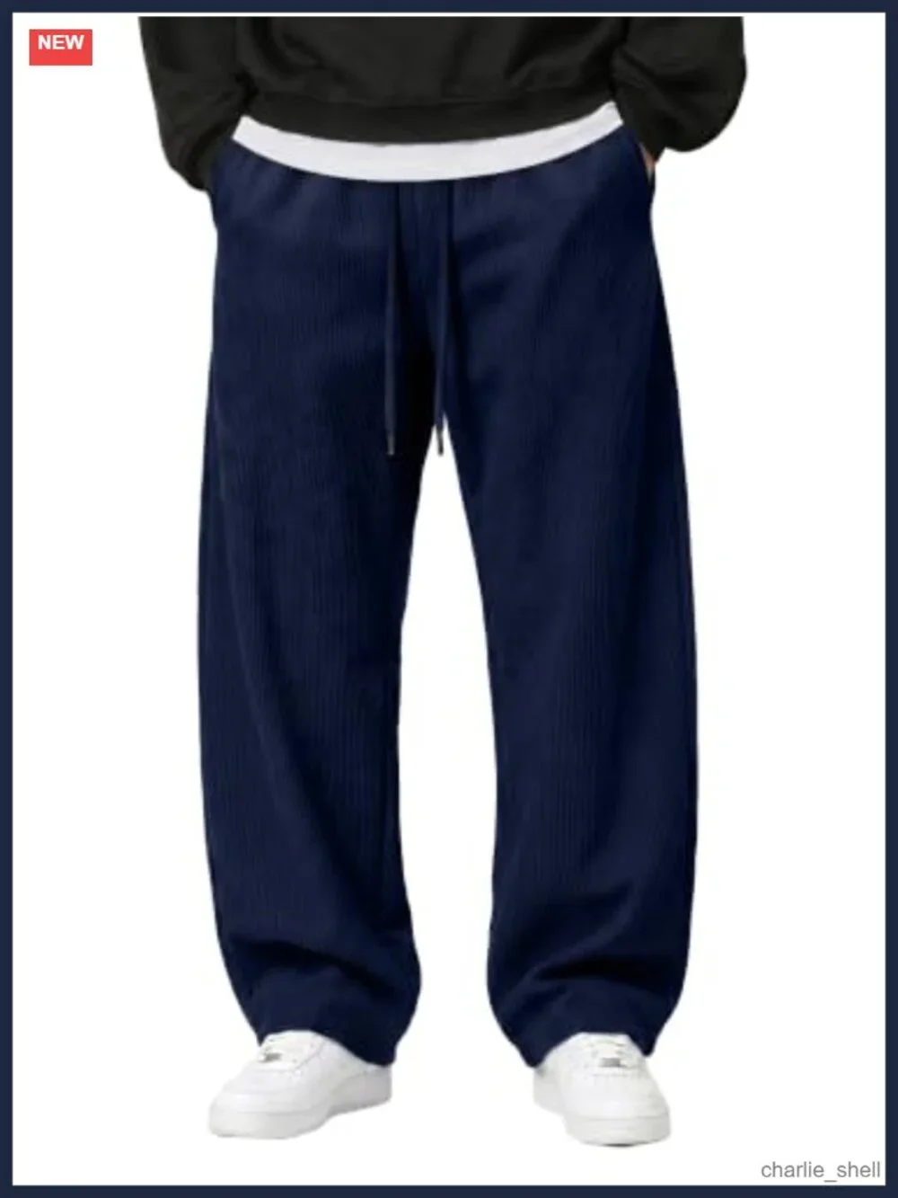 Men's Corduroy Fleece Sweatpants Wide Leg Baggy Barrel Curved